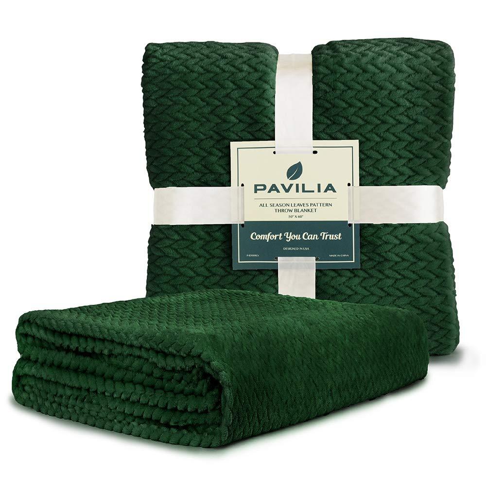 PAVILIA Plush Throw Blanket for Couch Bed, Faux Shearling Blanket and Throw for Sofa Home Decor, Emerald Green/Throw - 50x60