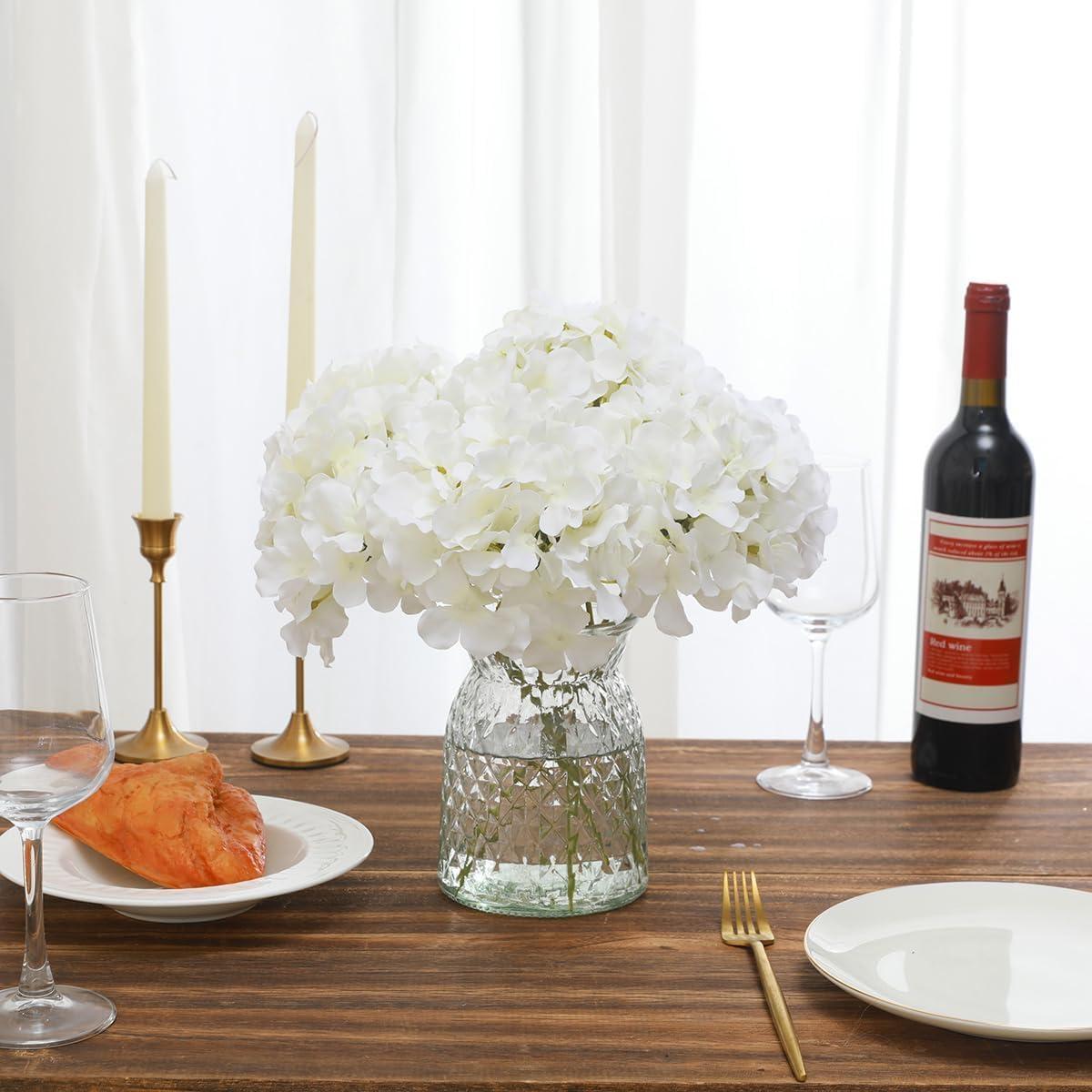 AVIVIHO Hydrangea Artificial Flowers Realistic White Fake Hydrangeas Silk Flowers with Stems Pack of 10 for Spring Mother's Day Easter Gifts Wedding Floral Bouquet Home Decor Party Decoration