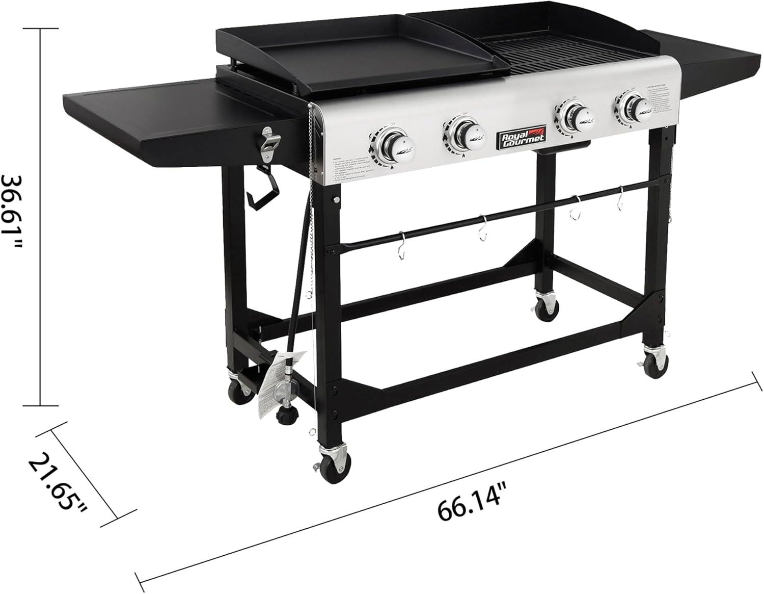 Royal Gourmet 4 - Burner Gas Grill and Griddle Combo with Side Table