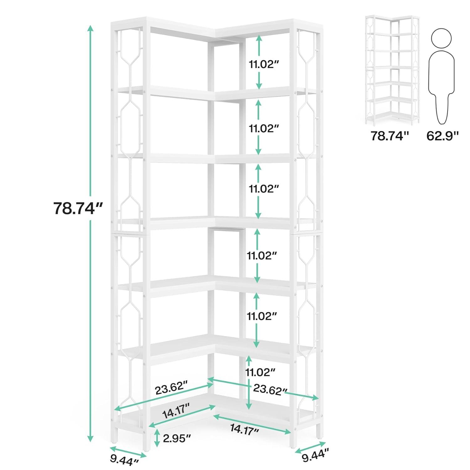 Tribesigns 7-Tier L-Shaped Bookshelf, Wood Corner Etagere Bookcase, Freestanding Display Shelving Unit, White