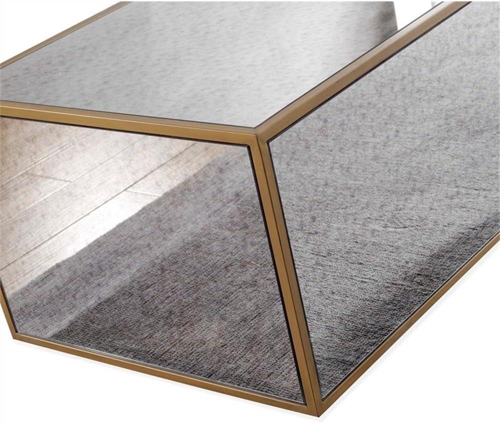 Lana Large Square Mirrored Glass Coffee Table with Brass Border