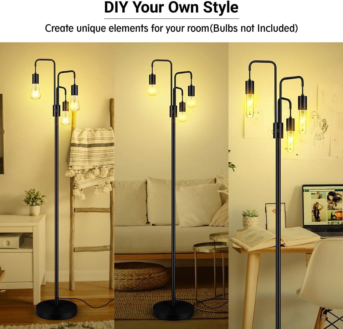 Living Room Industrial Floor Lamp, Modern Floor Lamp Standing Lamp With 3 Lights, Bulbs Not Included,