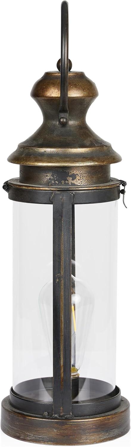 Gold Metal & Glass Lantern with Warm White LED Patio Light, Small