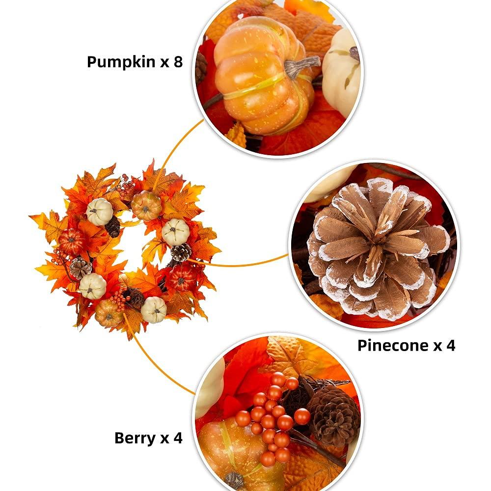 Fall Wreath 20’’ Autumn Front Door Wreath Harvest Wreath with Sunflower Pumpkins Berries Maple Leaves Daisies for Outside Indoor Home Wall Festival Thanksgiving Autumn Farmhouse Decor