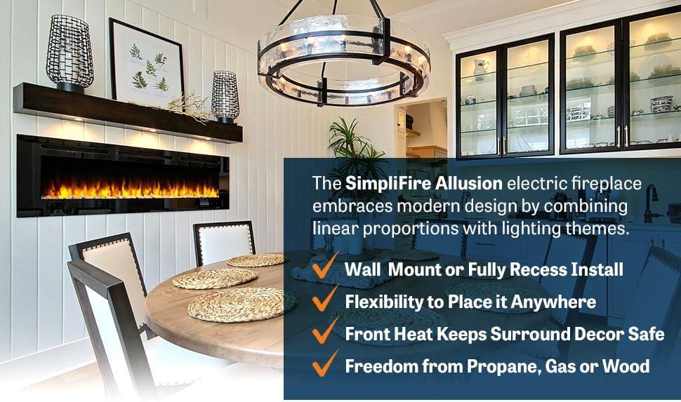 SimpliFire Allusion 60.25" W x 20.25" H x 5.6" D Wall Mount Electric Fireplace - Black, SF-ALL60-BK