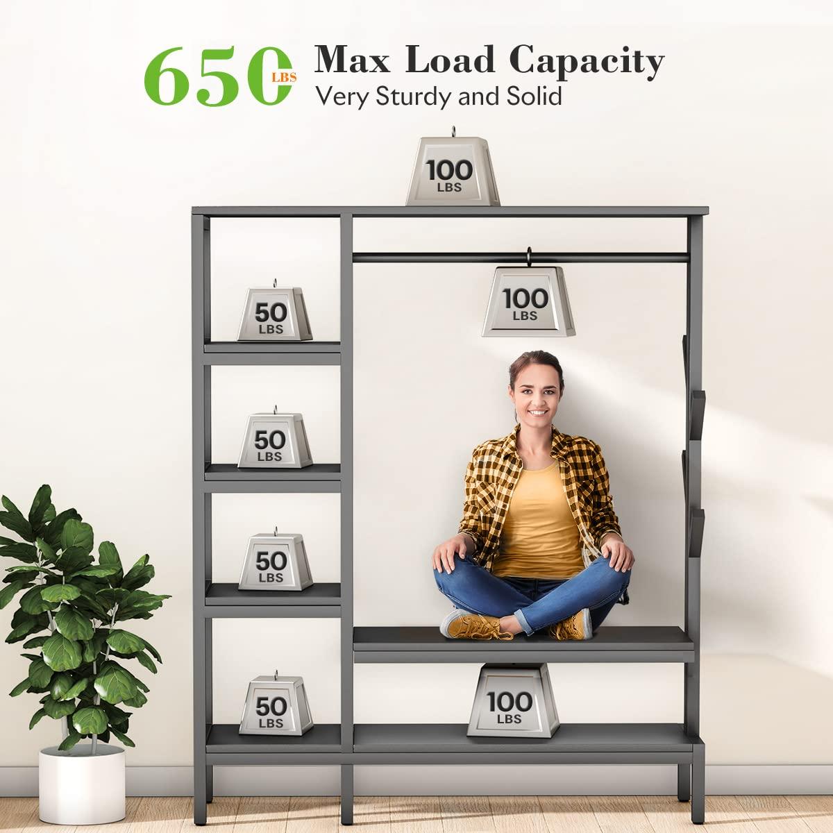 HOKEEPER Heavy Duty Extra Large Freestanding Closet Organizer With Coat Rack - Metal Wardrobe for Hanging Clothes, Storage Shelves, and Garment Rack for Bedroom