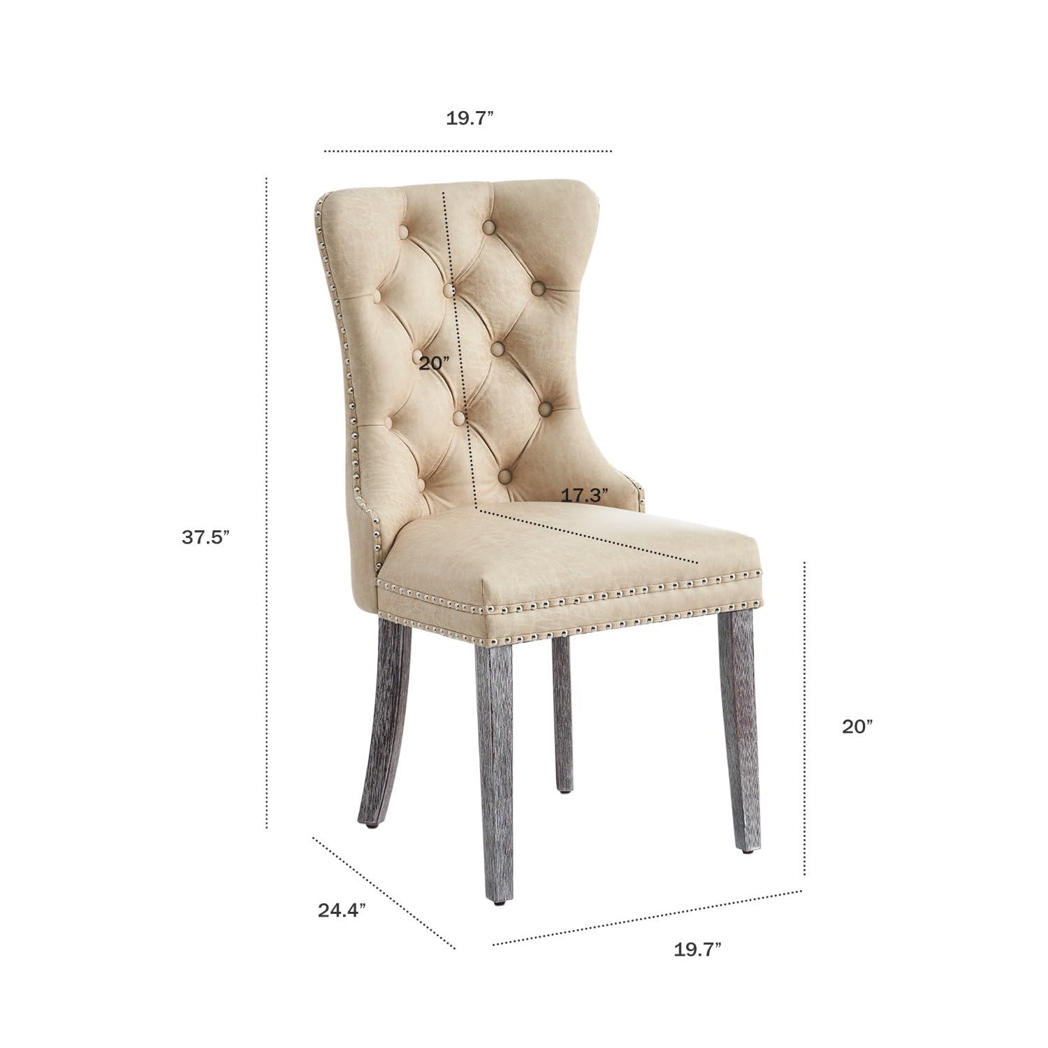 BELLEZE Upholstered Dining Chairs Set of 2, Velvet Luxury Dining Room Chairs with Button Back, Nailhead Trim, Pull-ring, Solid Wood Legs for Kitchen, Living Room, Restaurant - Chandler (Beige)