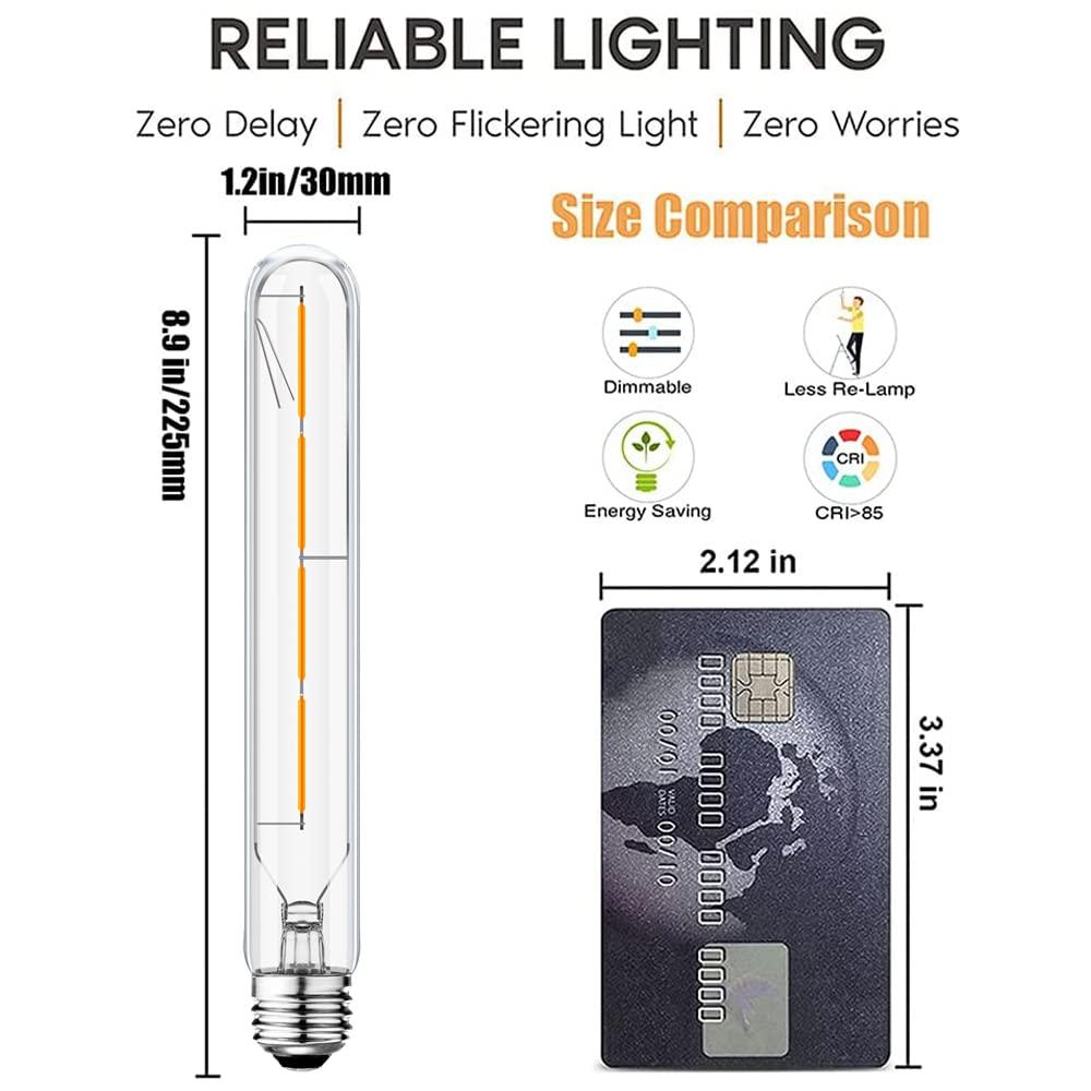 E26 LED Tubular Bulbs,Soft White 3000K,T10 Dimmable LED Bulb,8.9in Tube Edison Light Bulbs 4W Dimmable Tube Vintage Led Bulbs 40 Watt Equivalent,E26 Medium Base Lamp (4-Pack)