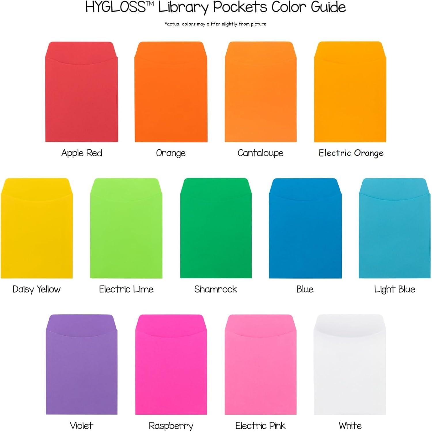 Hygloss Nonadhesive Library Pockets 5" Height x 3.5" Width x 7" Length - Rectangular - Assorted - Manila - 30 / Pack