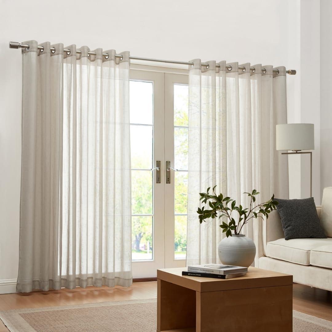 Carmen Sheer Extra Wide Indoor/Outdoor Single Window Curtain for Patio, Porch, Cabana - 114x84 - Natural - Elrene Home Fashions