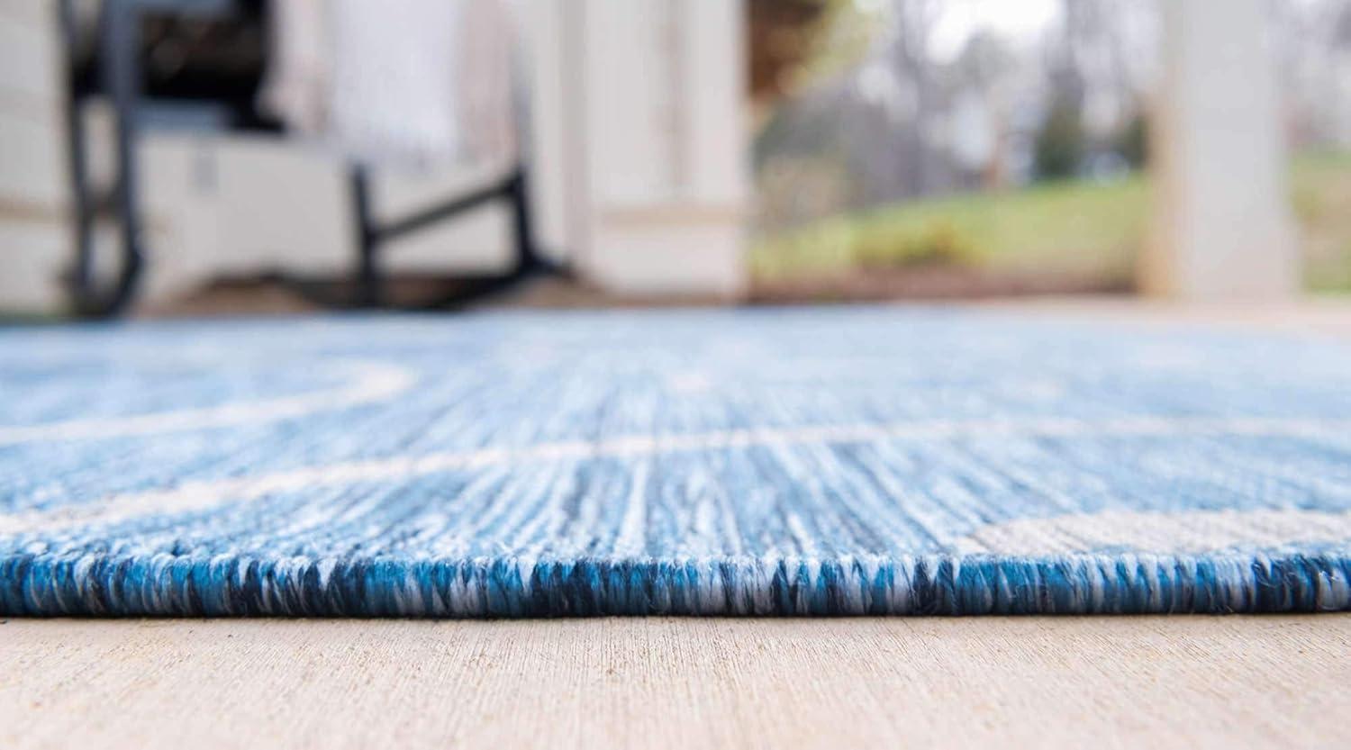 Unique Loom Curl Indoor/Outdoor Botanical Rug Blue/Ivory 2' x 6' 1" Runner Damask Modern Perfect For Patio Deck Garage Entryway