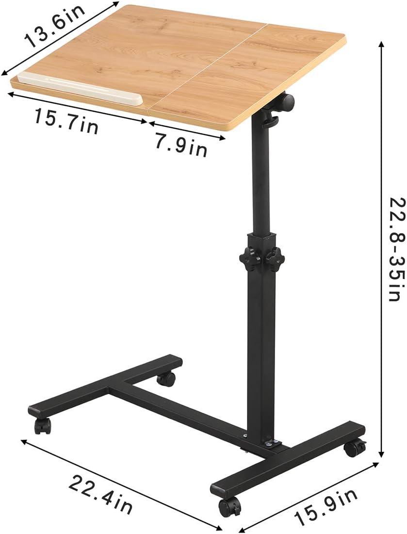 Adjustable Height Wood Grain Rolling Laptop Tray Table