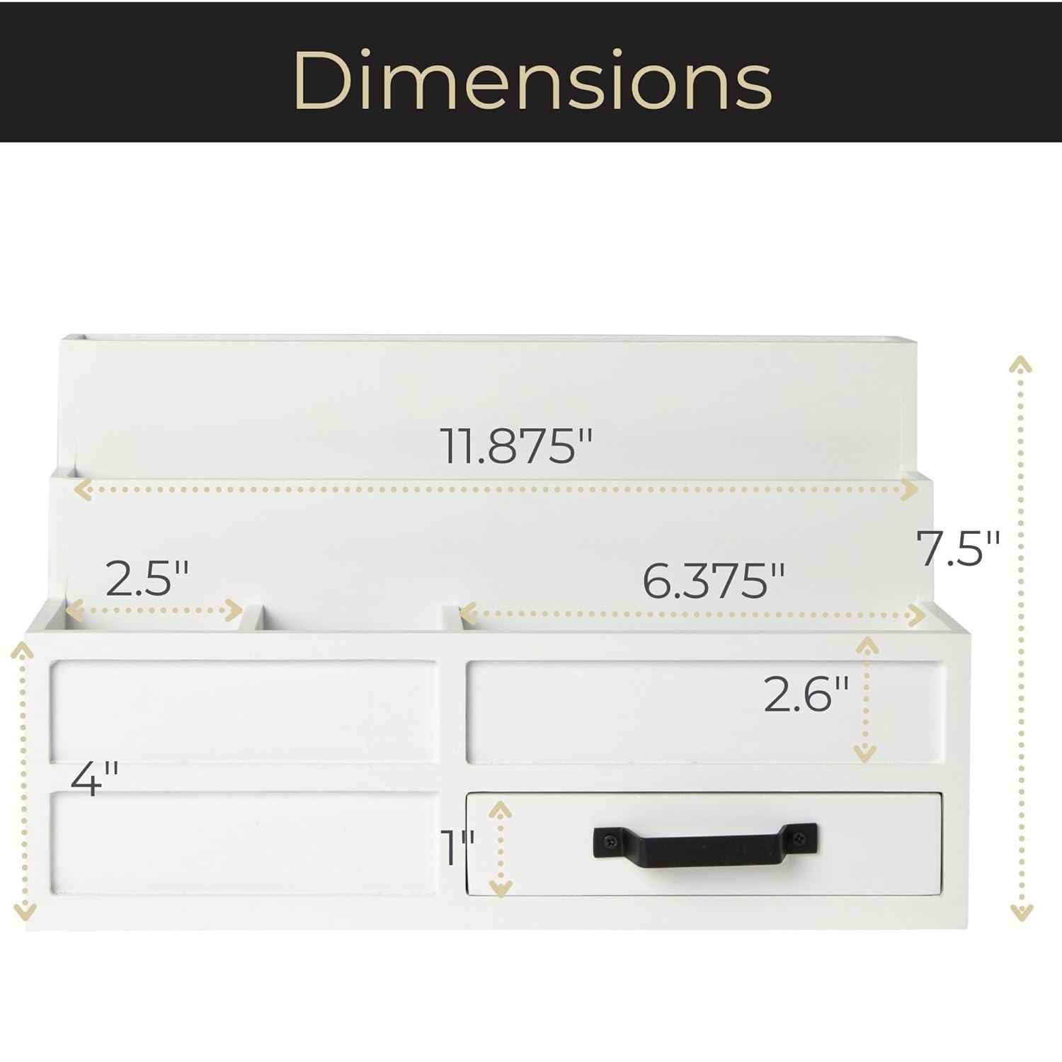 Blu Monaco White Desktop Organizer with Drawer - Paper Wood Bill & Mail Organizer for Office Desk, Countertop & Workspace Storage
