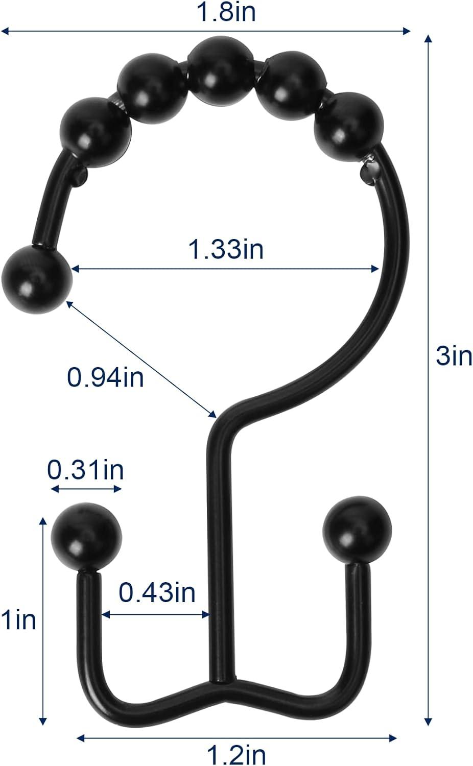 Black Stainless Steel Double Hook Shower Curtain Rings, Set of 12