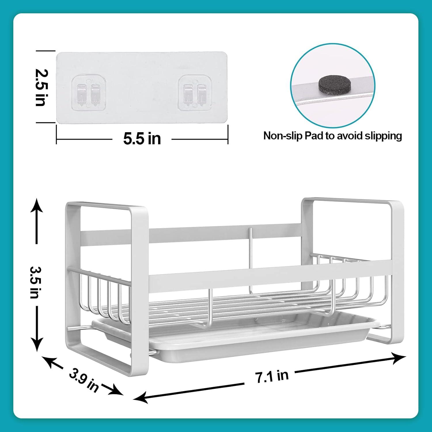 VANTEN Kitchen Sink Caddy - Silver Sink Organizer, Sponge/Soap Dish Dispenser with Brush Holder, Adhesive/Countertop Mount