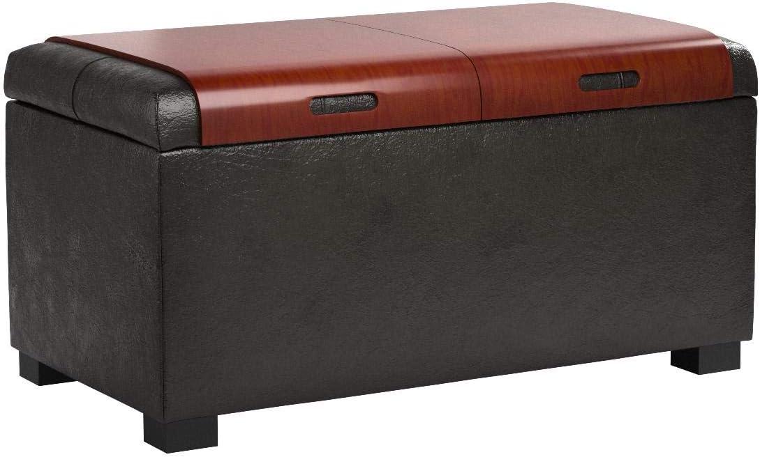 Espresso Faux Leather Tufted Storage Ottoman with Reversible Tray