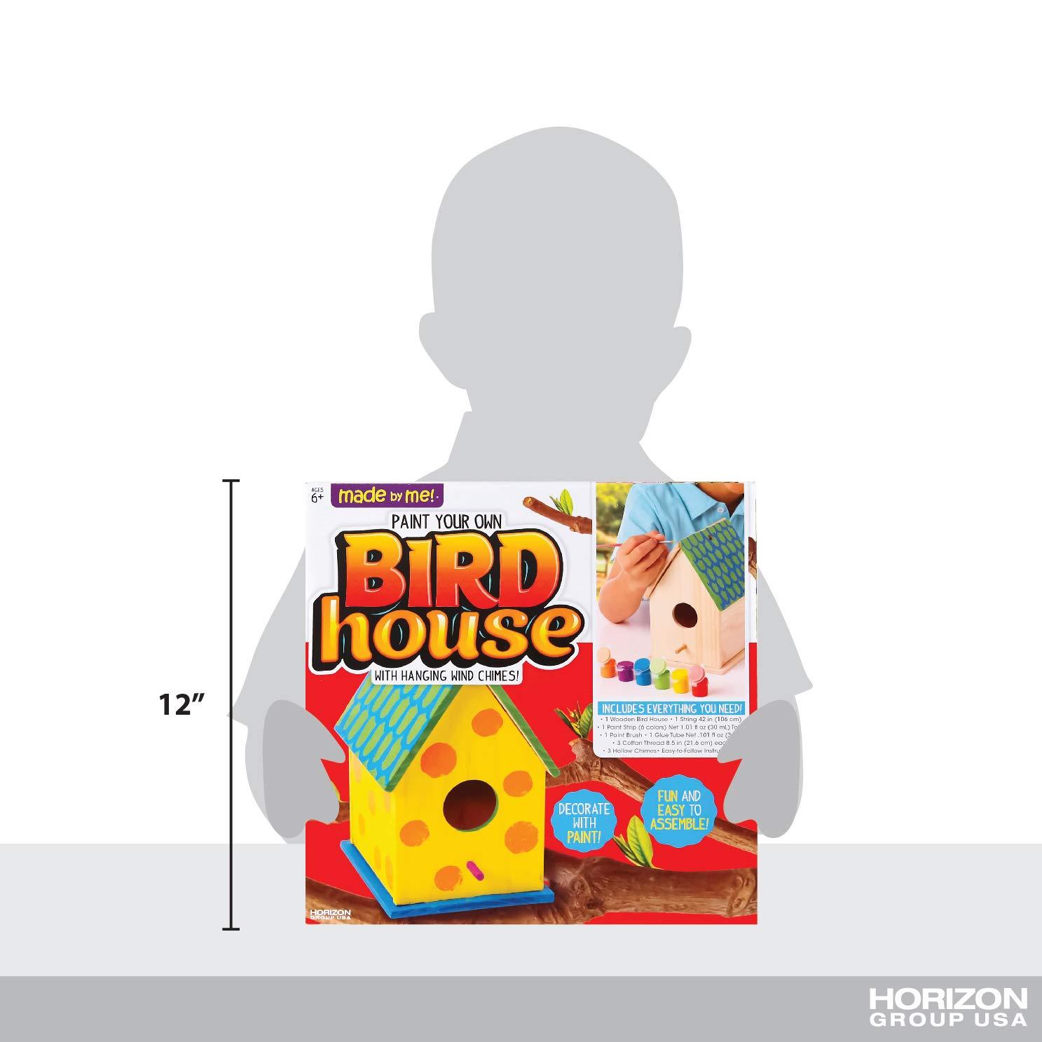 Made By Me Build & Paint Your Own Wooden Bird House Horizon Group USA, DIY Birdhouse Making Kit, Includes Paints, Brushes, Glue & Wind Chimes, Multicolor (46090F)