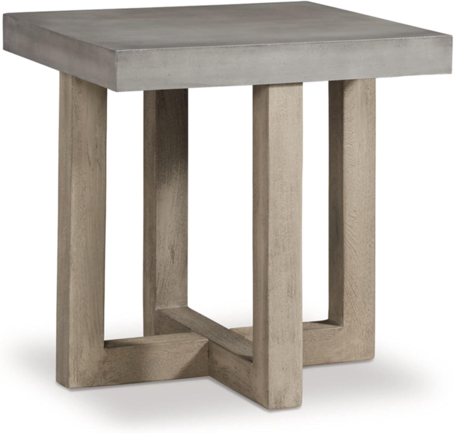 Lockthorne Contemporary Gray Stone and Wood Square End Table