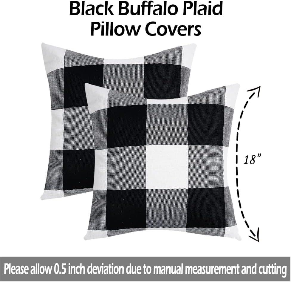 CARRIE HOME Buffalo Plaid Pillow Covers 18x18 Set of 2 Black and White Outdoor Throw Pillows Black Buffalo Check Pillow Covers Farmhouse Decor for Couch Sofa and Bed