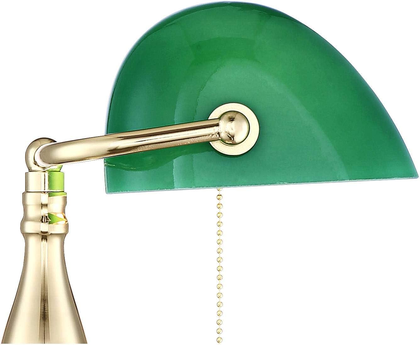 360 Lighting Hammond Traditional Piano Banker Desk Lamp 14" High Brass Plating Green Glass Shade for Bedroom Bedside Nightstand Office Kids House Home