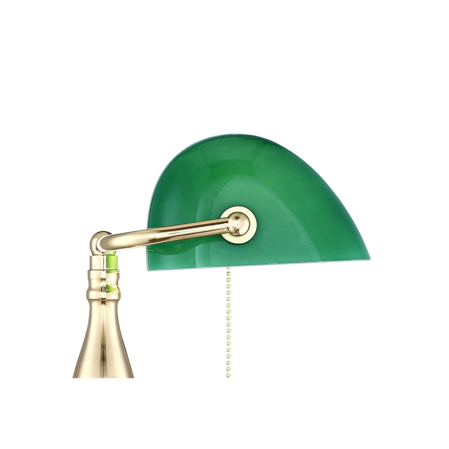 360 Lighting Hammond Traditional Piano Banker Desk Lamp 14" High Brass Plating Green Glass Shade for Bedroom Bedside Nightstand Office Kids House Home
