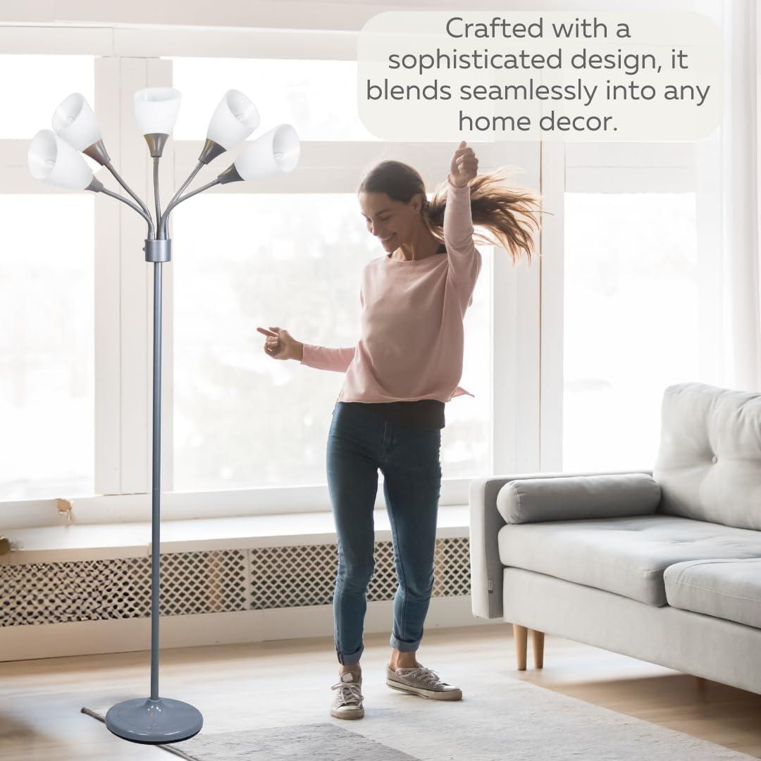 Medusa Adjustable Multi-Head Gray Floor Lamp with White Acrylic Shades