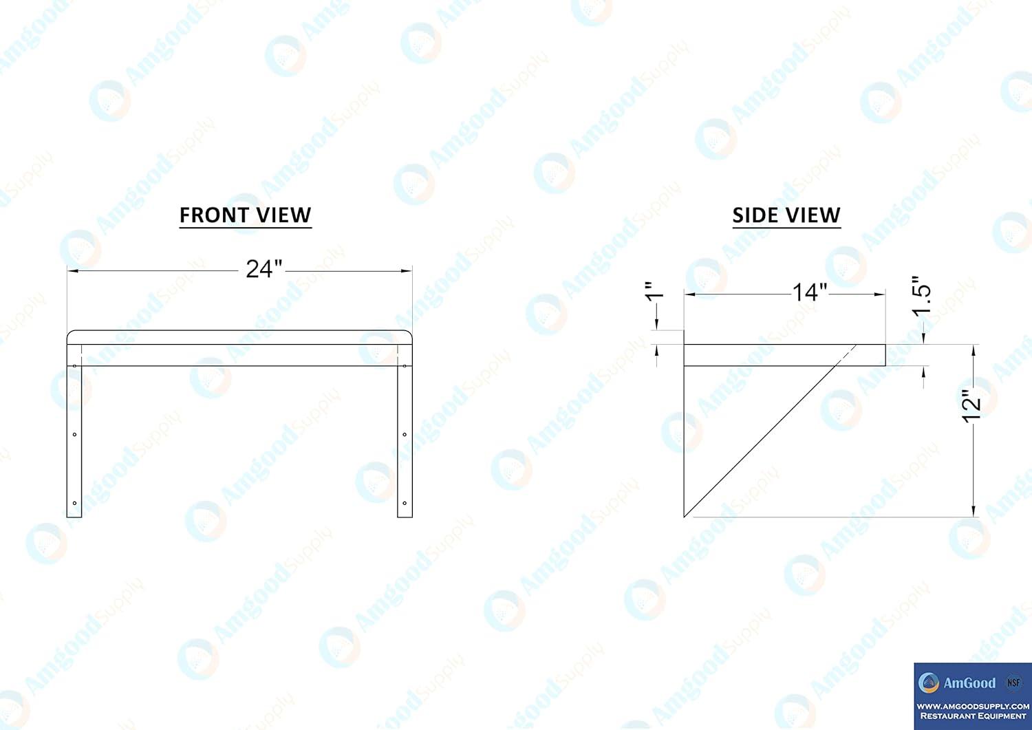 24" x 14" Stainless Steel Wall Shelf with Brackets