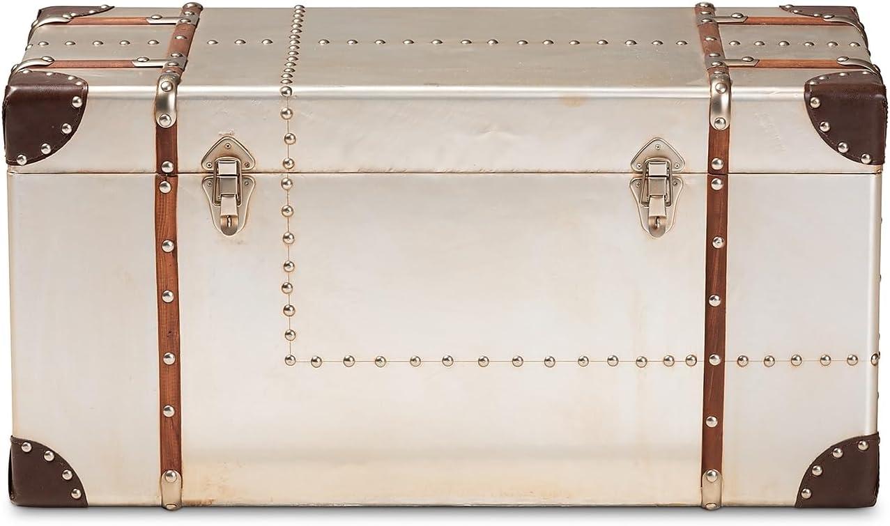 Silver and Brown Industrial Metal Storage Trunk