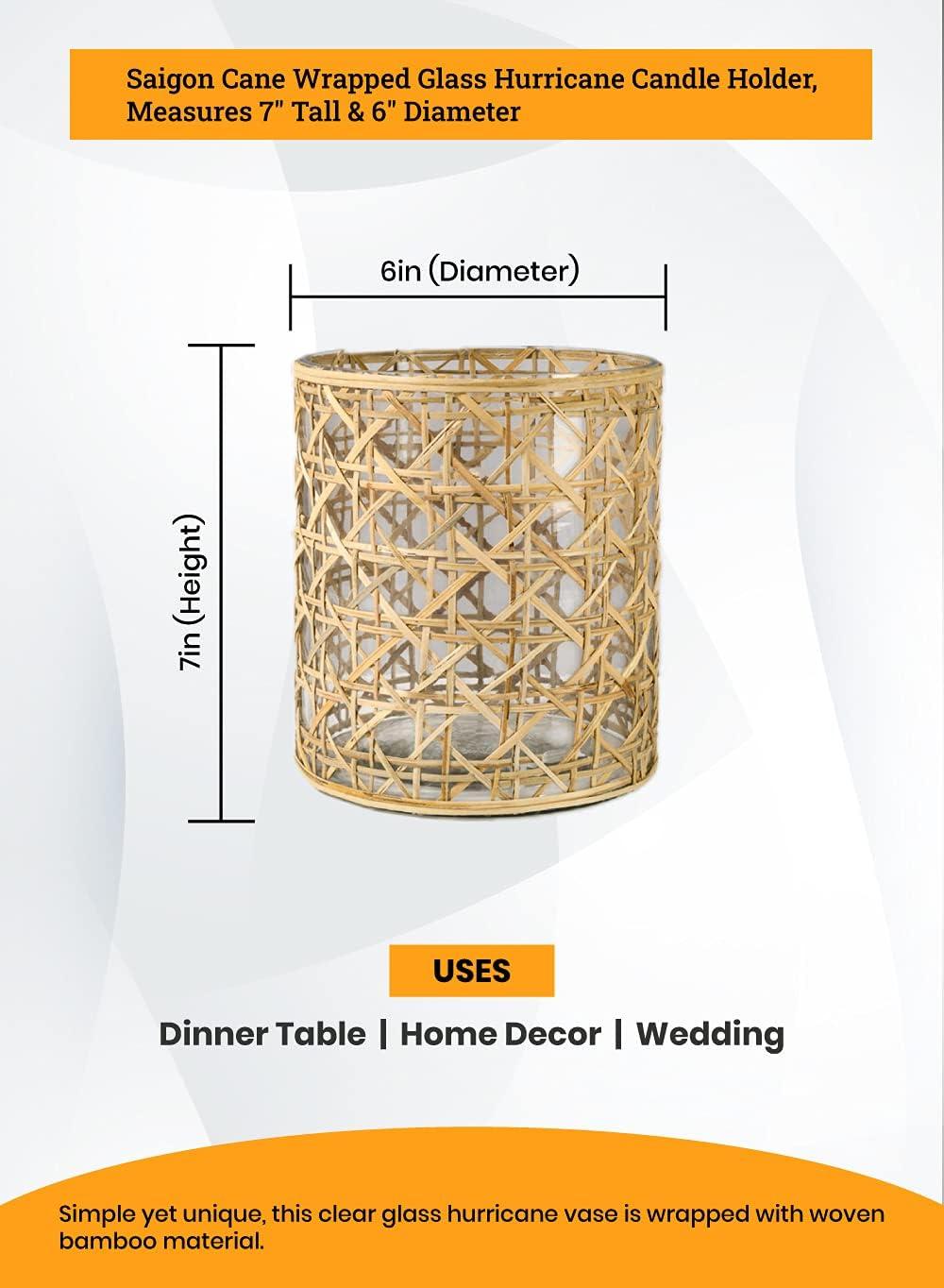 Clear Glass and Bamboo Tabletop Hurricane Candle Holder