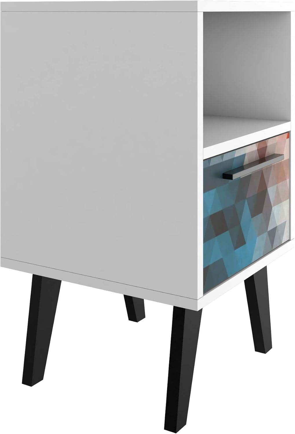 Mid-Century- Modern Amsterdam Nightstand 1.0 with 1 Shelf in Multi Color Red and Blue