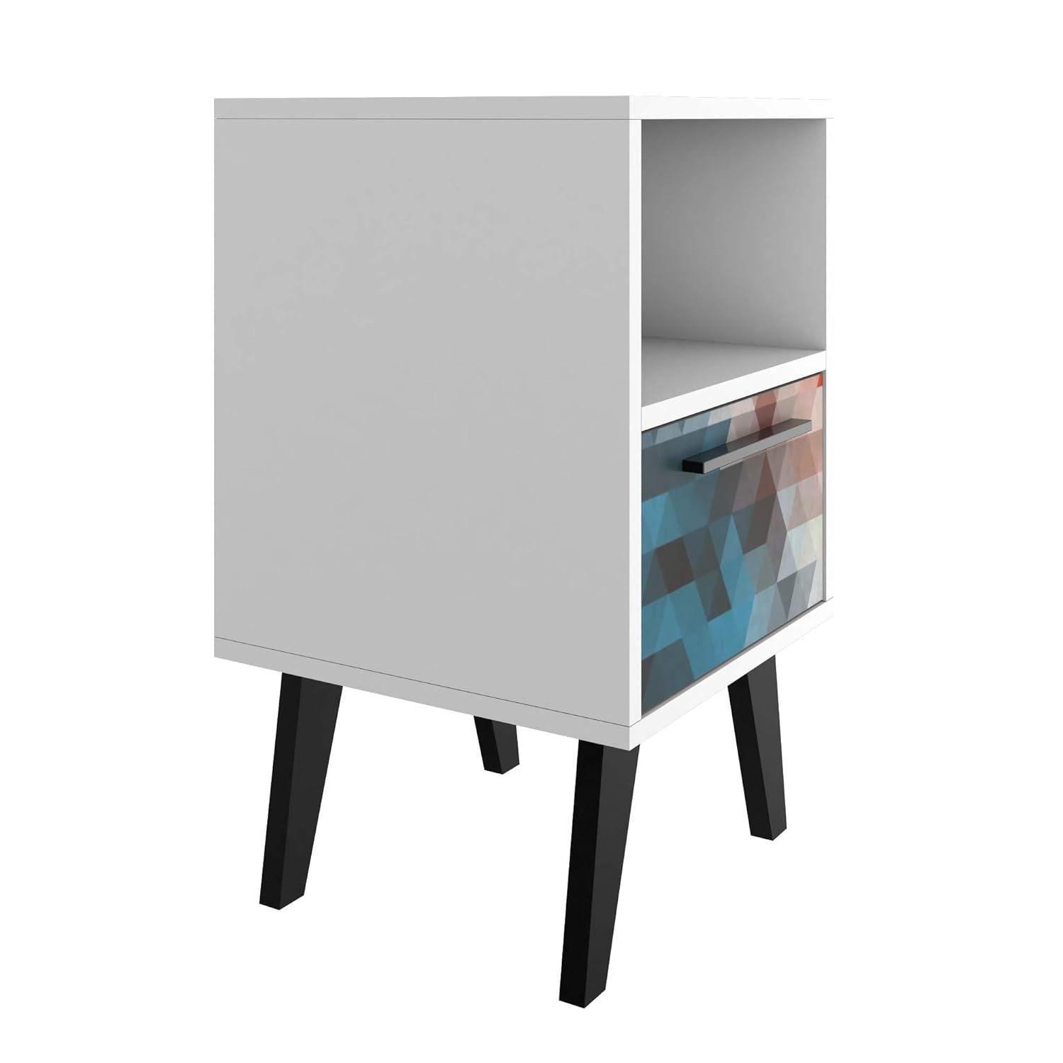 Mid-Century- Modern Amsterdam Nightstand 1.0 with 1 Shelf in Multi Color Red and Blue