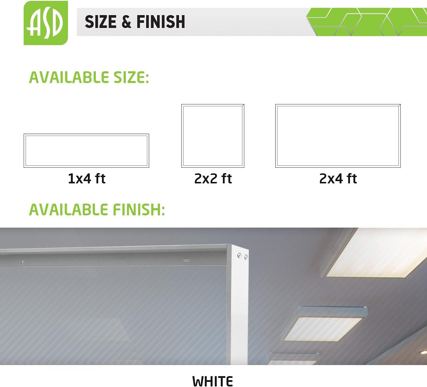 ASD 1x4 Surface Mount Frame for LED Flat Panel Light - Aluminum Surface Mounting Bracket Kit for Drop Ceiling - Low Profile Back-Lit Panels Mount Kit, White