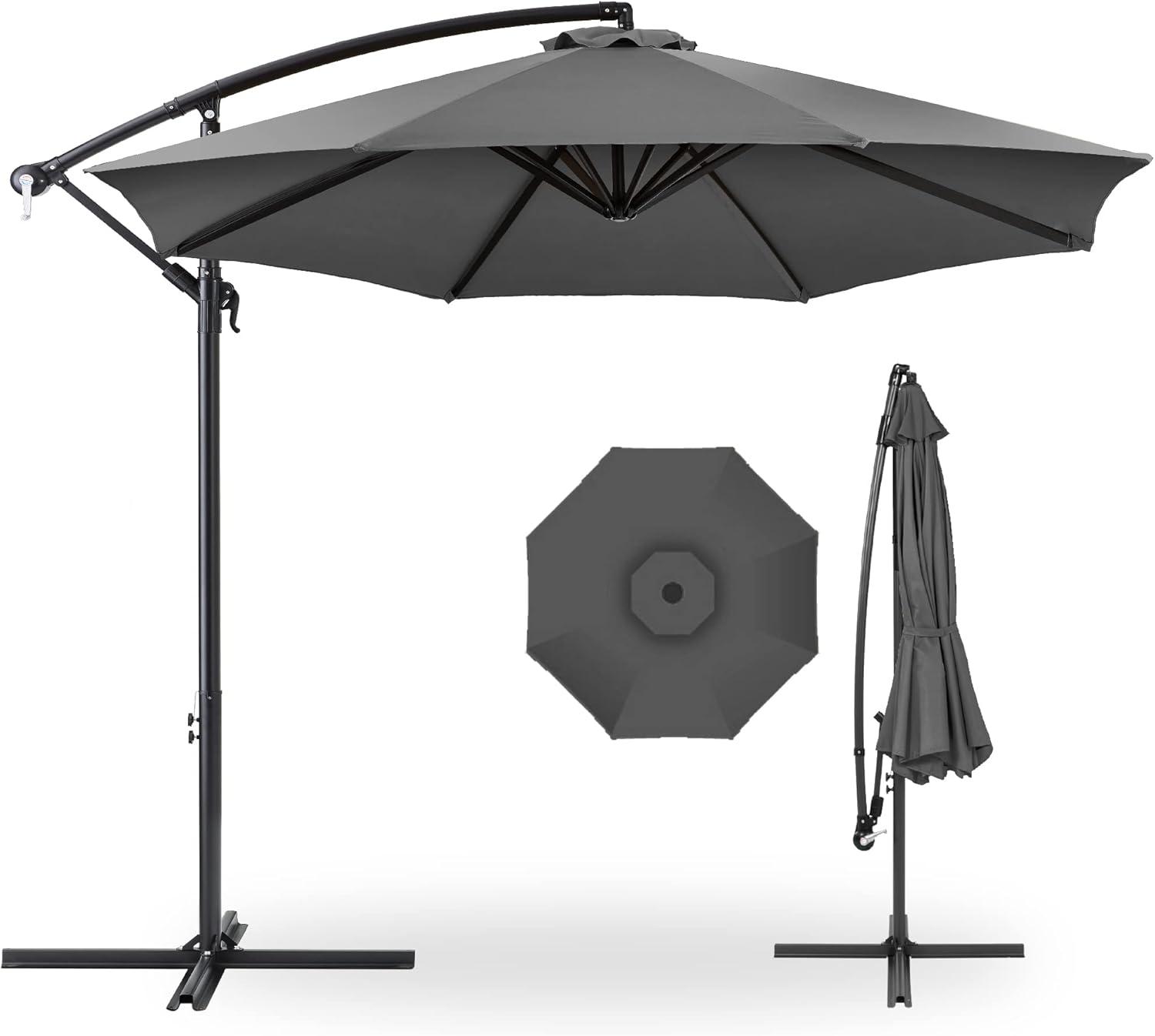 Best Choice Products 10ft Offset Hanging Outdoor Market Patio Umbrella w/ Easy Tilt Adjustment - Gray