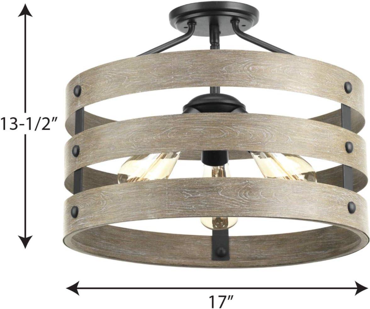 Progress Lighting Gulliver 3-Light Semi-Flush Convertible Ceiling Light, Graphite, Wood Grained Texture