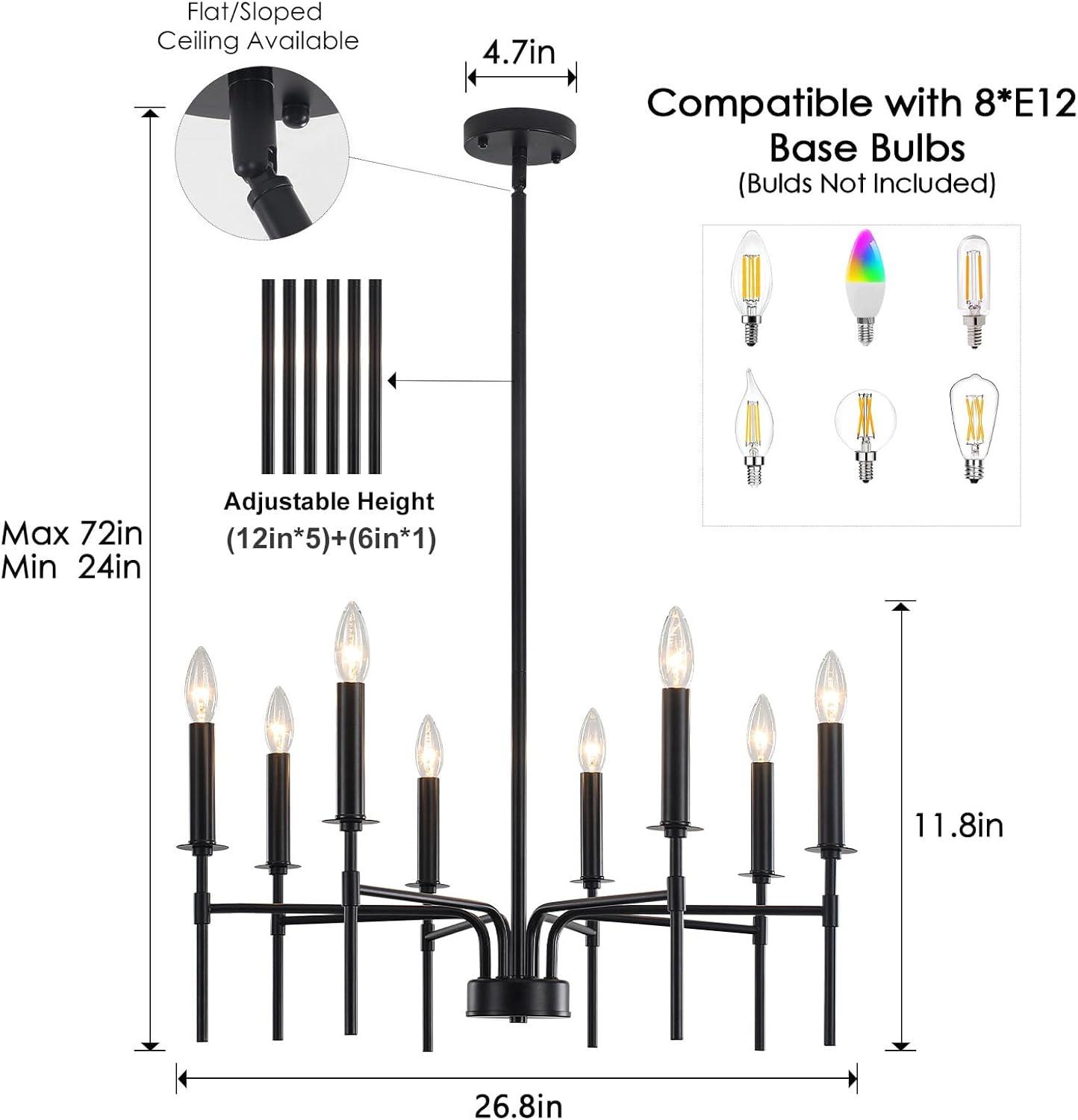 Farmhouse Black Large Chandelier Light Fixture for Dining Room,12 Light Round Matte Candle Modern Chandelier Pendant Light Fixture for Living Room Bedroom Kitchen Foyer Entryway.