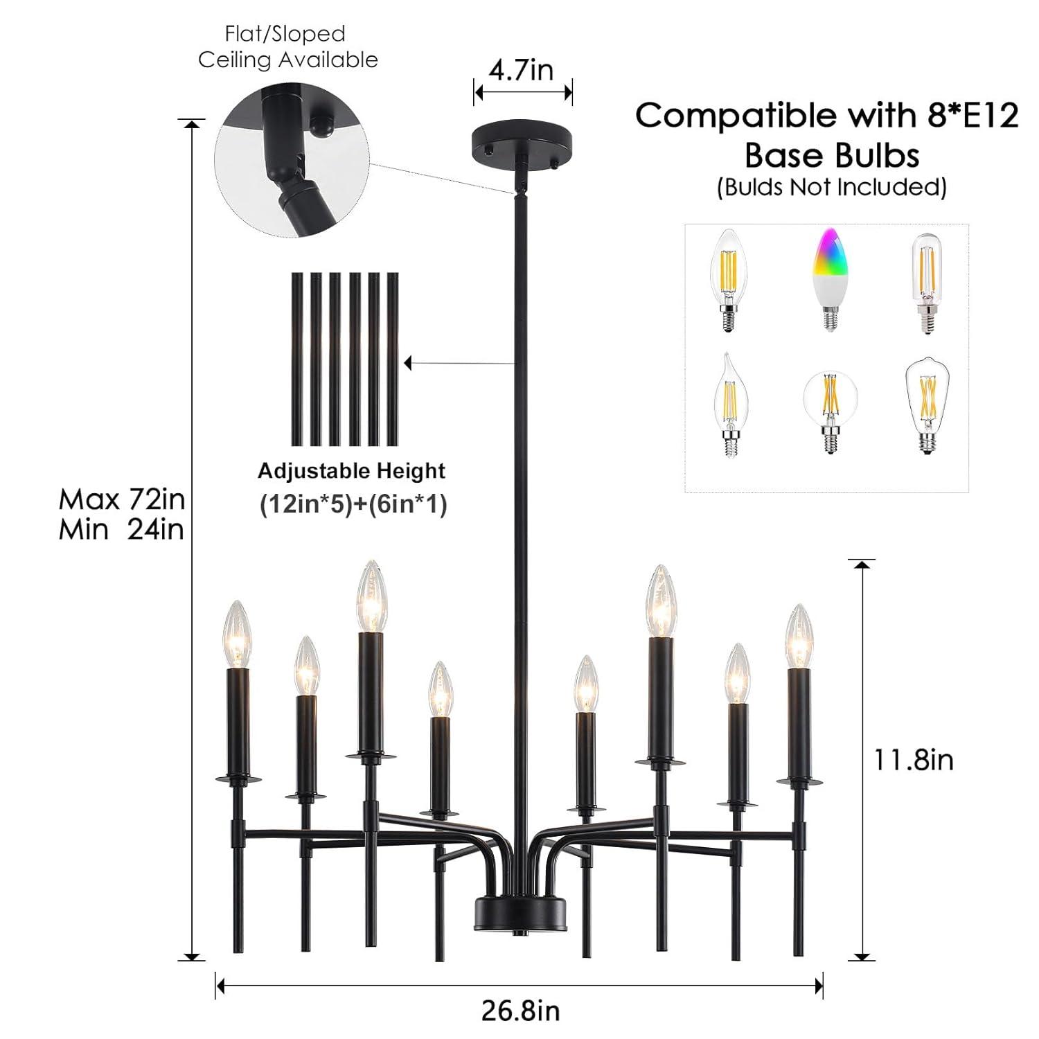 Farmhouse Black Large Chandelier Light Fixture for Dining Room,12 Light Round Matte Candle Modern Chandelier Pendant Light Fixture for Living Room Bedroom Kitchen Foyer Entryway.