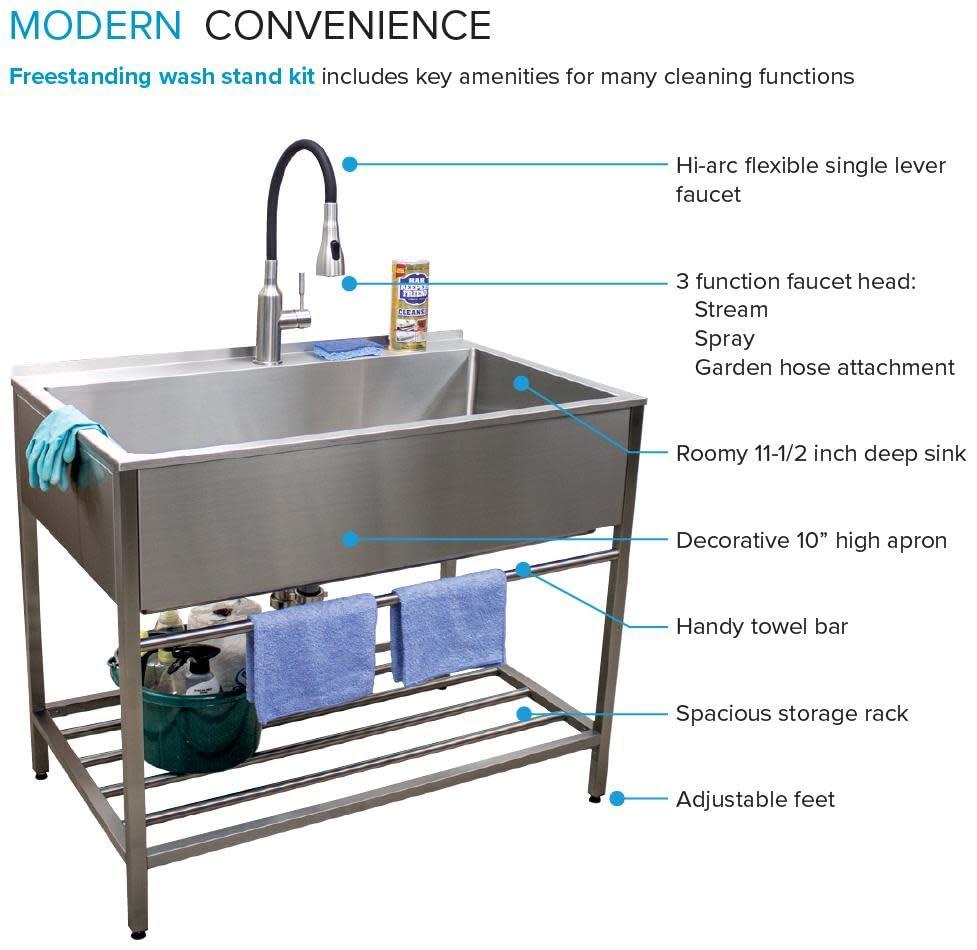 TFH-3622-SS 36'' L x 22'' W Free Standing Laundry Sink with Faucet