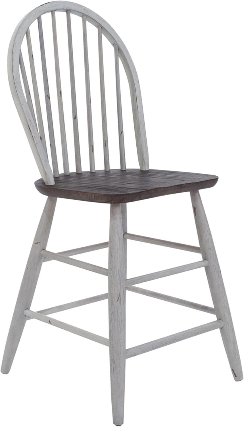 Farmhouse White and Wood Windsor Back Counter Chair Set