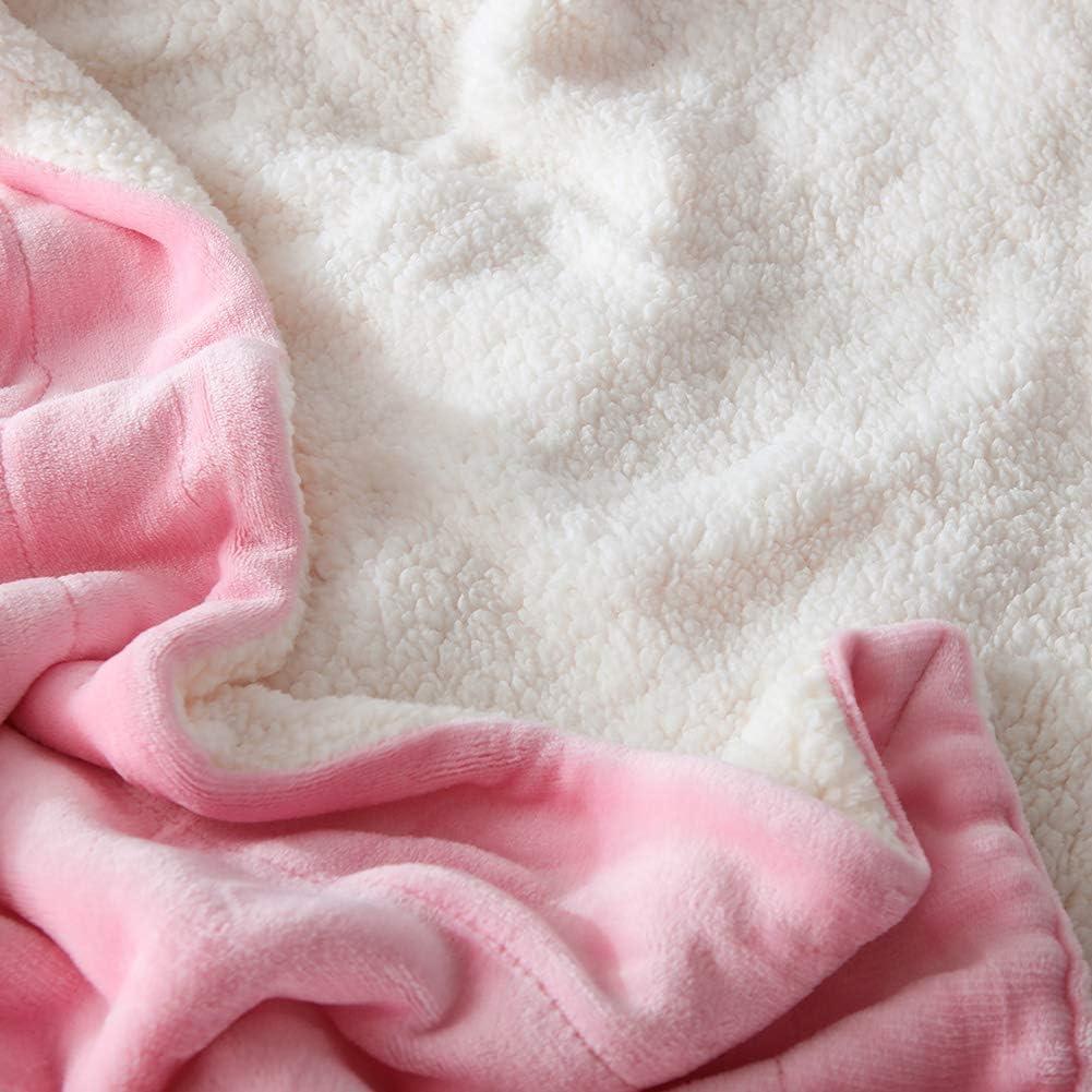 Queen Pink Reversible Sherpa Fleece Throw Blanket