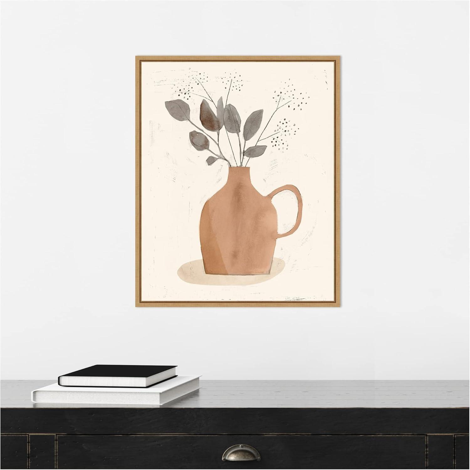 16" x 20" La Planta II Floral Vase by Victoria Barnes Framed Canvas Wall Art - Amanti Art: Botanical Lithograph, Modern Decor