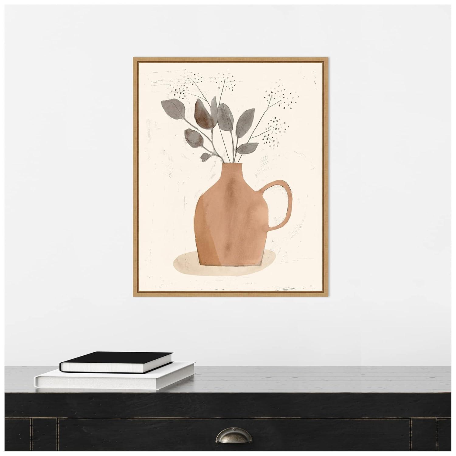 16" x 20" La Planta II Floral Vase by Victoria Barnes Framed Canvas Wall Art - Amanti Art: Botanical Lithograph, Modern Decor