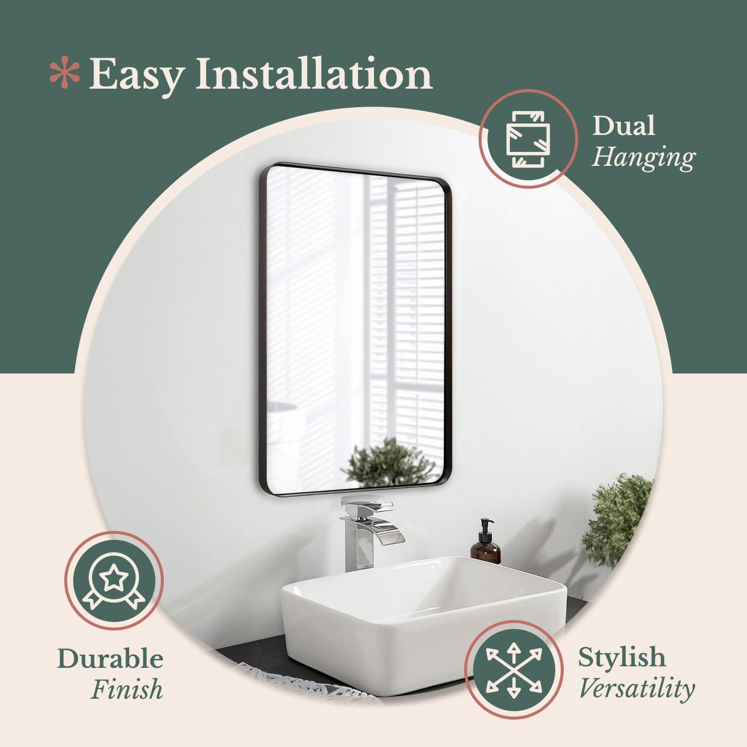 Hamilton Hills 24" x 36" Contemporary Metal Silver Framed Polished Rectangular Wall Mirror