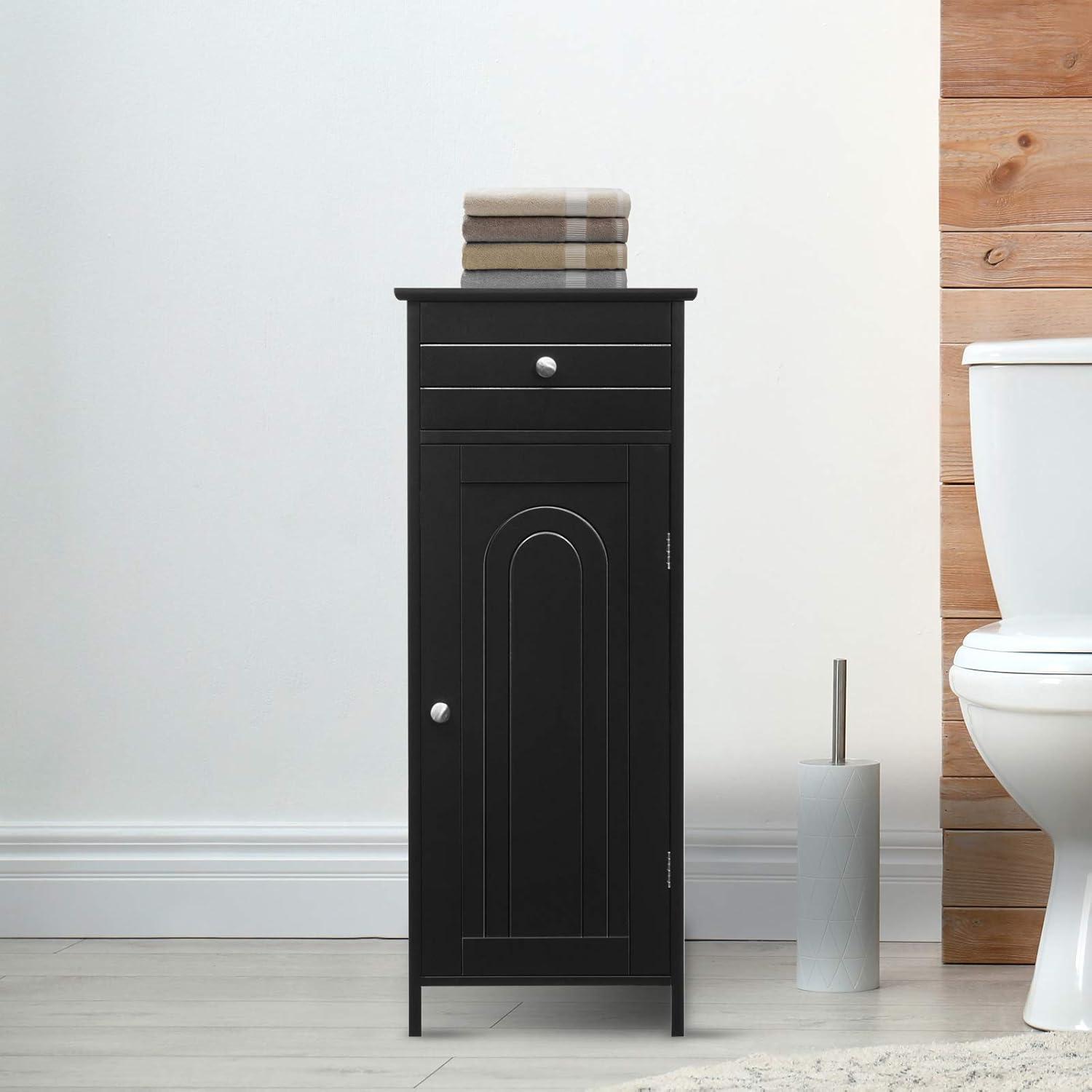 Bathroom Floor Cabinet, Standing Cabinet with Drawer and Doors, Storage Cabinet with 2 Adjustable Shelves, Brown