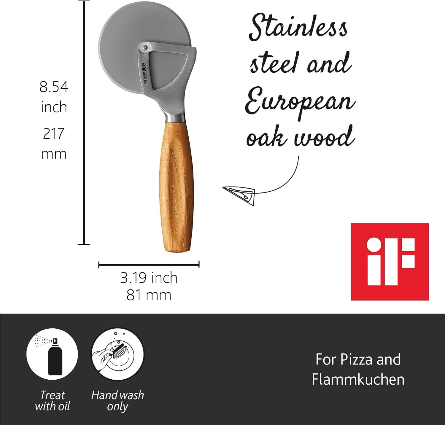 Boska Stainless Steel and Oak Wood Pizza Cutter