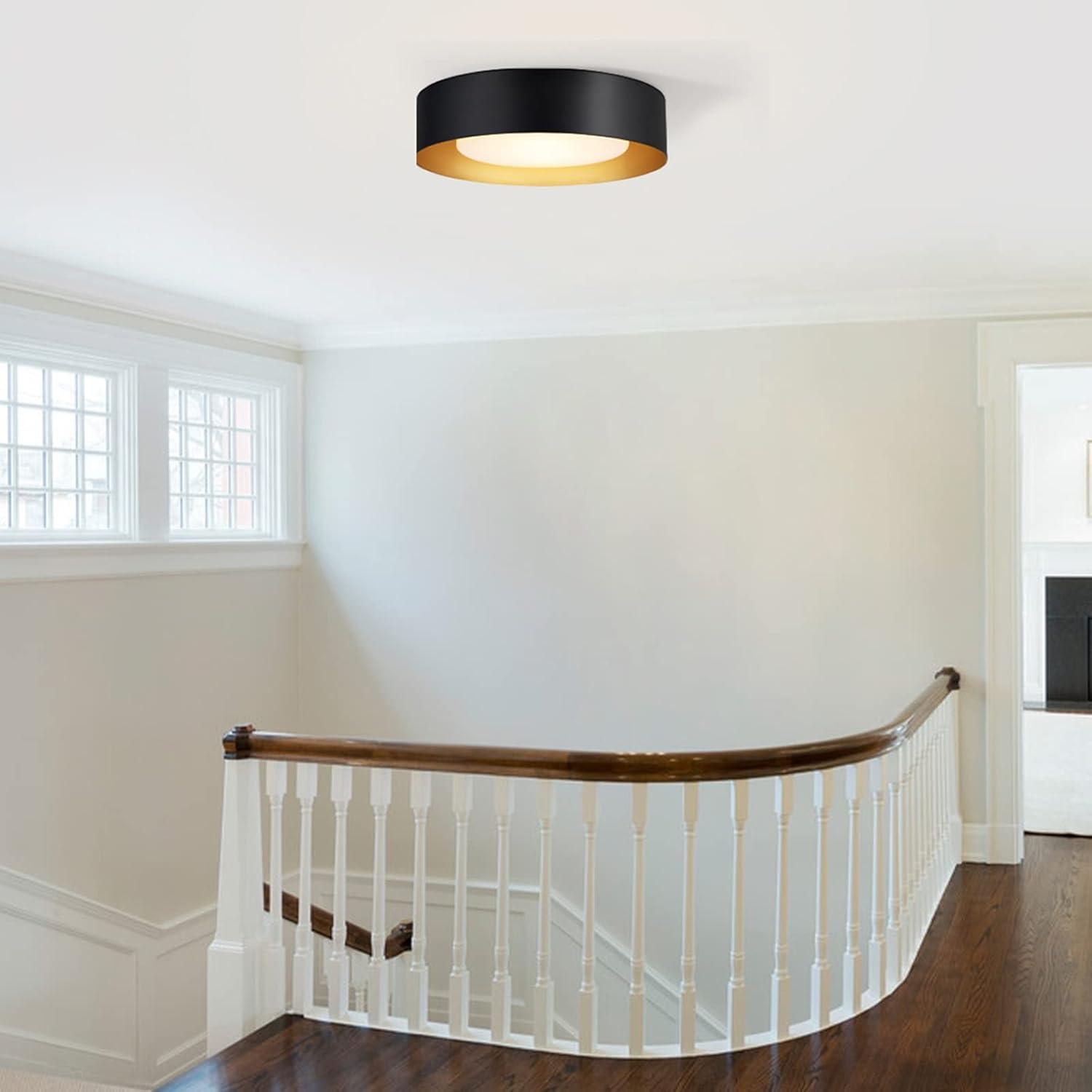 Modern Black and Gold Glass Drum Flush Mount Ceiling Light