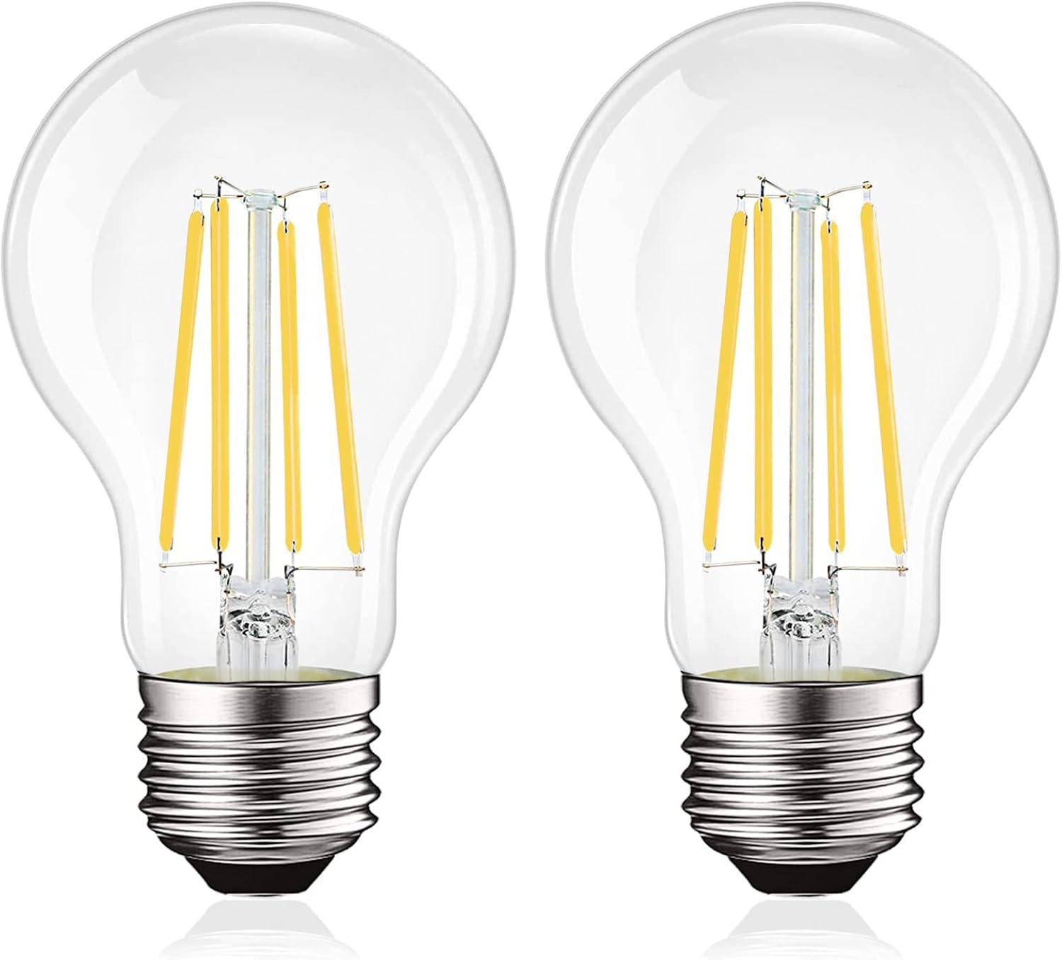 Luxrite Vintage A19 LED Light Bulb 100 Watt Equivalent 1600 Lumens 5000K Bright White Dimmable 12W Damp Rated UL E26 Base 2 Pack