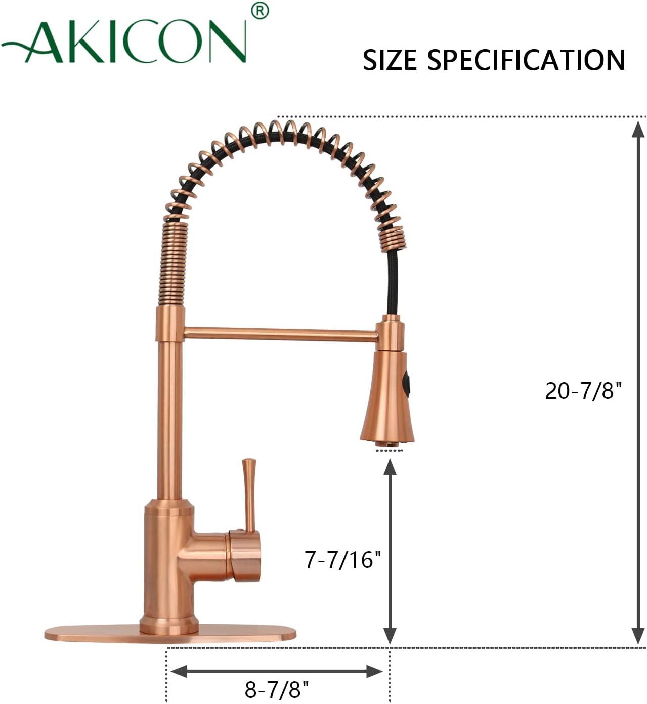 Akicon Pre-Rinse Spring Kitchen Faucet, Single Level with Pull Down Sprayer Copper Copper Finish