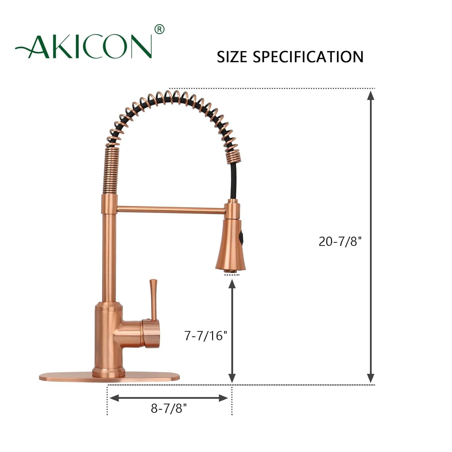 Akicon Pre-Rinse Spring Kitchen Faucet, Single Level with Pull Down Sprayer Copper Copper Finish