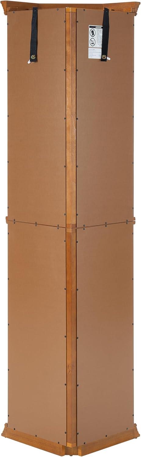 Lighted Curio Cabinet Wooden Corner Display Cabinet with Adjustable Tempered Glass Shelves Vintage Accent Storage Cabinet with Mirrored Back & Tempered Glass Doors, Oak
