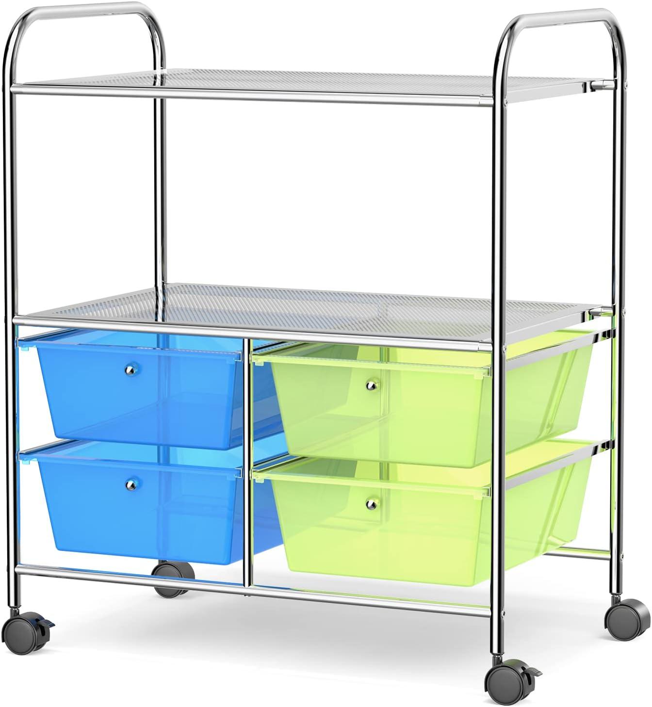 Costway 4 Drawers Rolling Storage Cart Metal Rack Shelf Home Office Furniture 2 Shelves